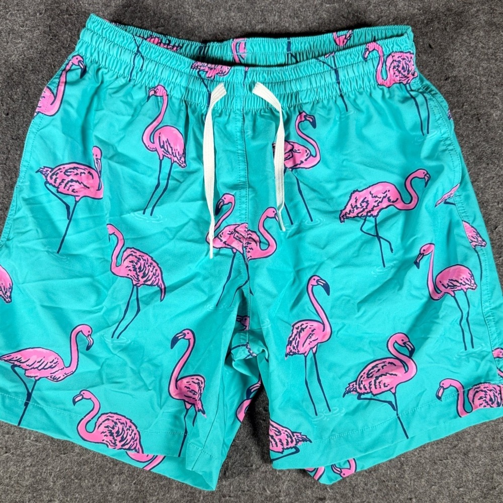 Chubbies Mens Teal Flamingo Print Swim Trunks 7 Inch Inseam Size Medium